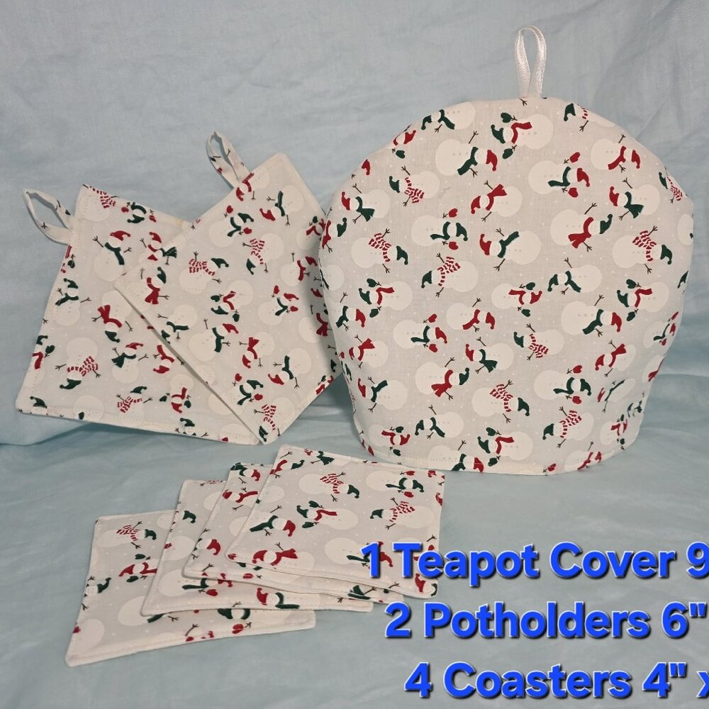 Snowman/Christmas Teapot Cover~Potholders~Coasters Quilted Set.